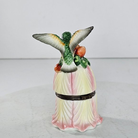 Vintage Hummingbird Trinket Box Flower Ceramic Pink Green Yellow - Picture 5 of 8
